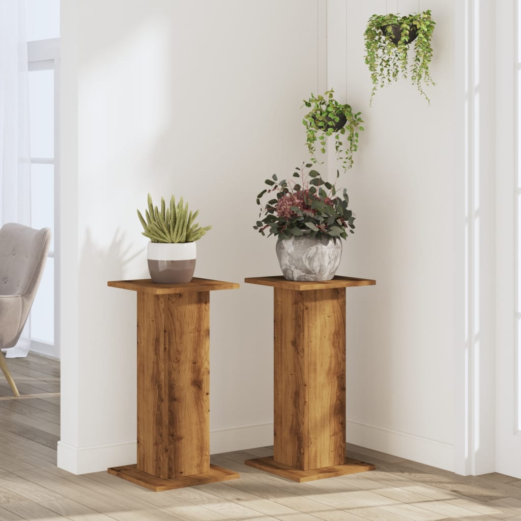 Plantenstandaards 2 st 30x30x60 cm hout artisanaal eiken – afbeelding 3