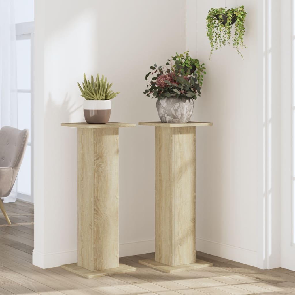 Plantenstandaards 2 st 30x30x80 cm bewerkt hout sonoma eiken – afbeelding 3