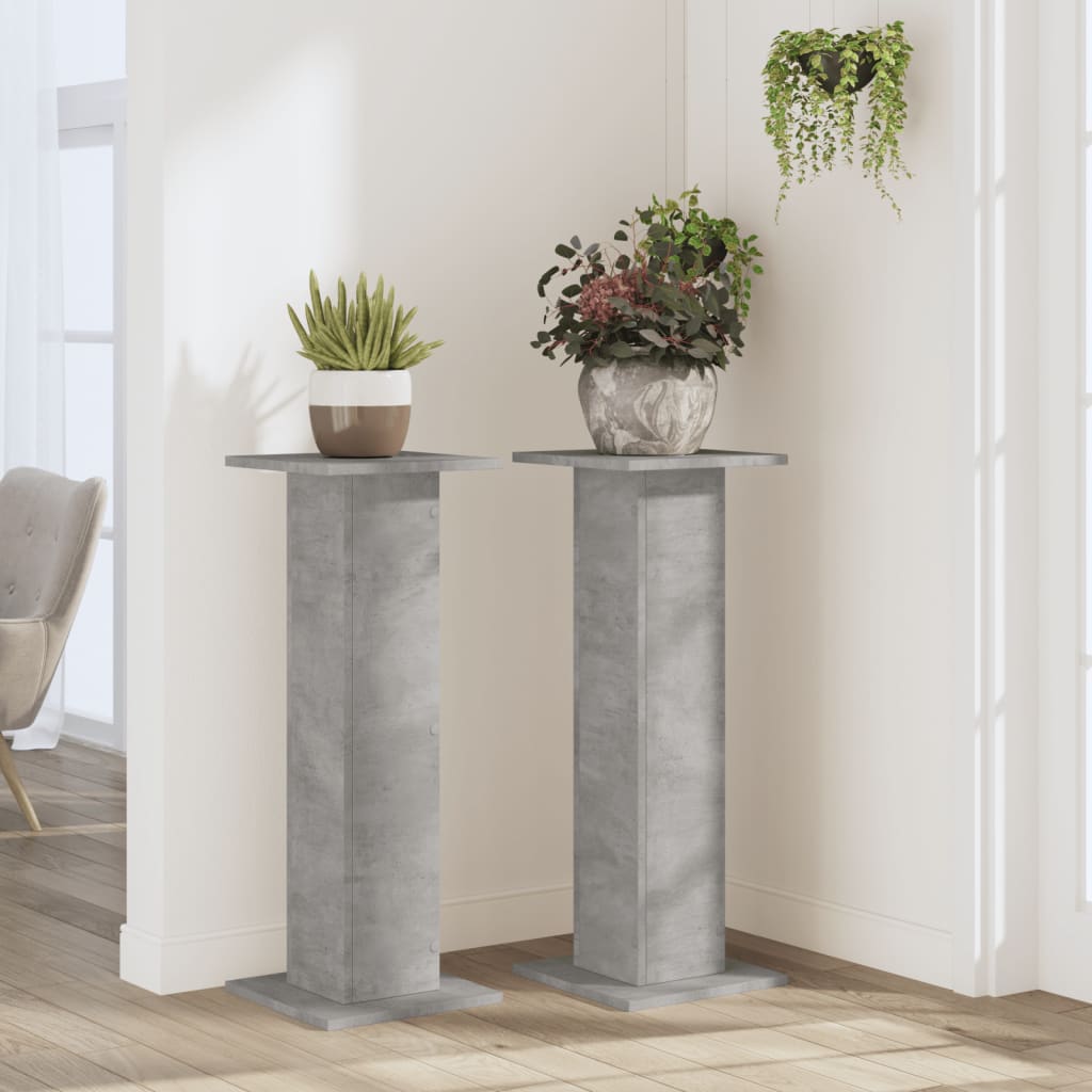 Plantenstandaards 2 st 30x30x80 cm bewerkt hout betongrijs – afbeelding 3
