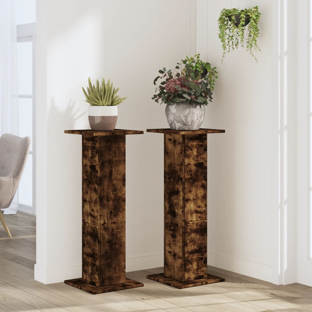Plantenstandaards 2 st 30x30x80 cm bewerkt hout gerookt eiken – afbeelding 3