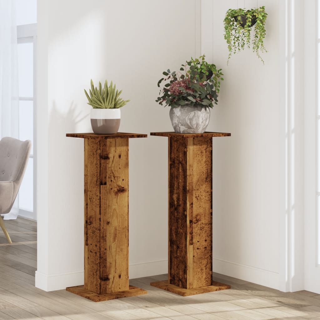 Plantenstandaards 2 st 30x30x80 cm bewerkt hout oud houtkleurig – afbeelding 3