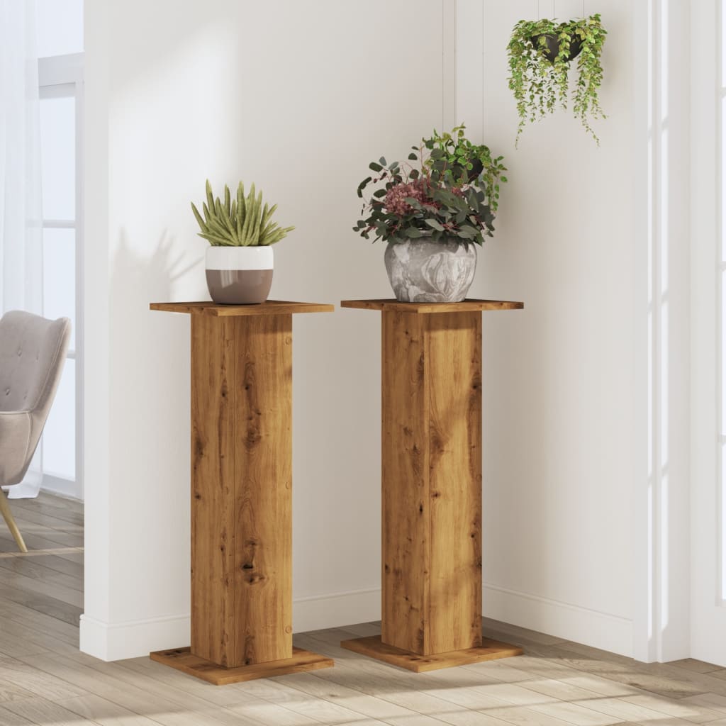 Plantenstandaards 2 st 30x30x80 cm hout artisanaal eiken – afbeelding 3