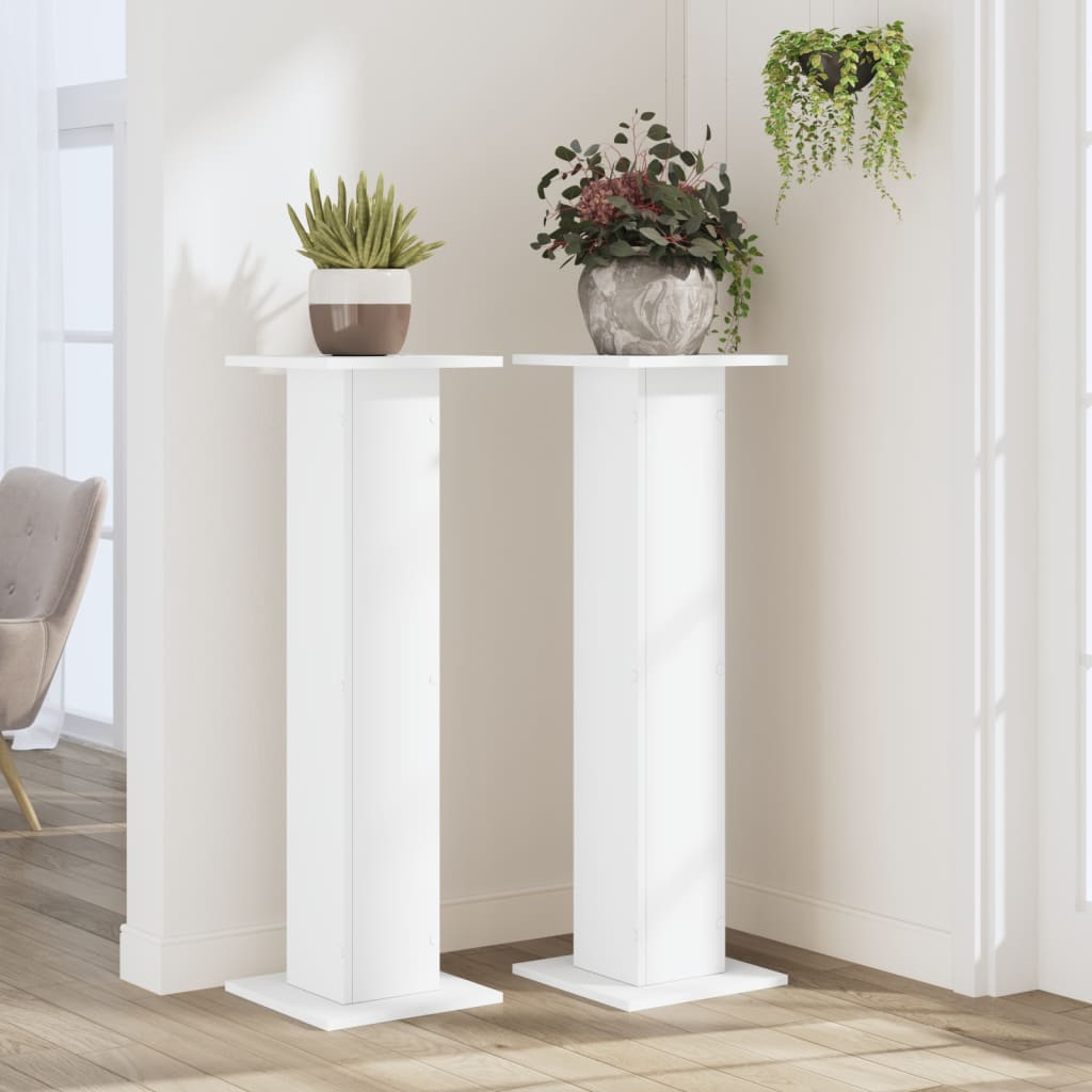 Plantenstandaards 2 st 30x30x95 cm bewerkt hout wit – afbeelding 3