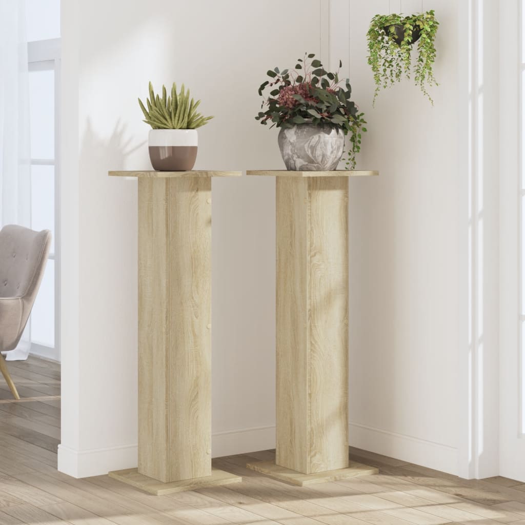 Plantenstandaards 2 st 30x30x95 cm bewerkt hout sonoma eiken – afbeelding 3