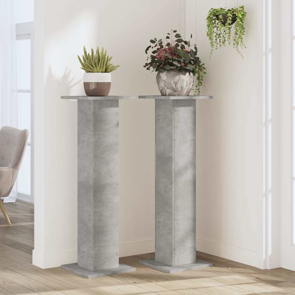 Plantenstandaards 2 st 30x30x95 cm bewerkt hout betongrijs – afbeelding 3