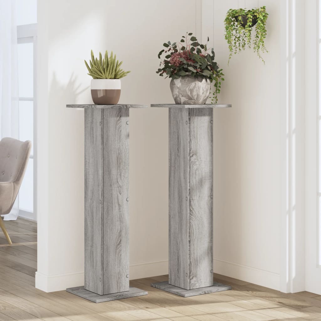 Plantenstandaards 2 st 30x30x95 cm bewerkt hout grijs sonoma – afbeelding 3