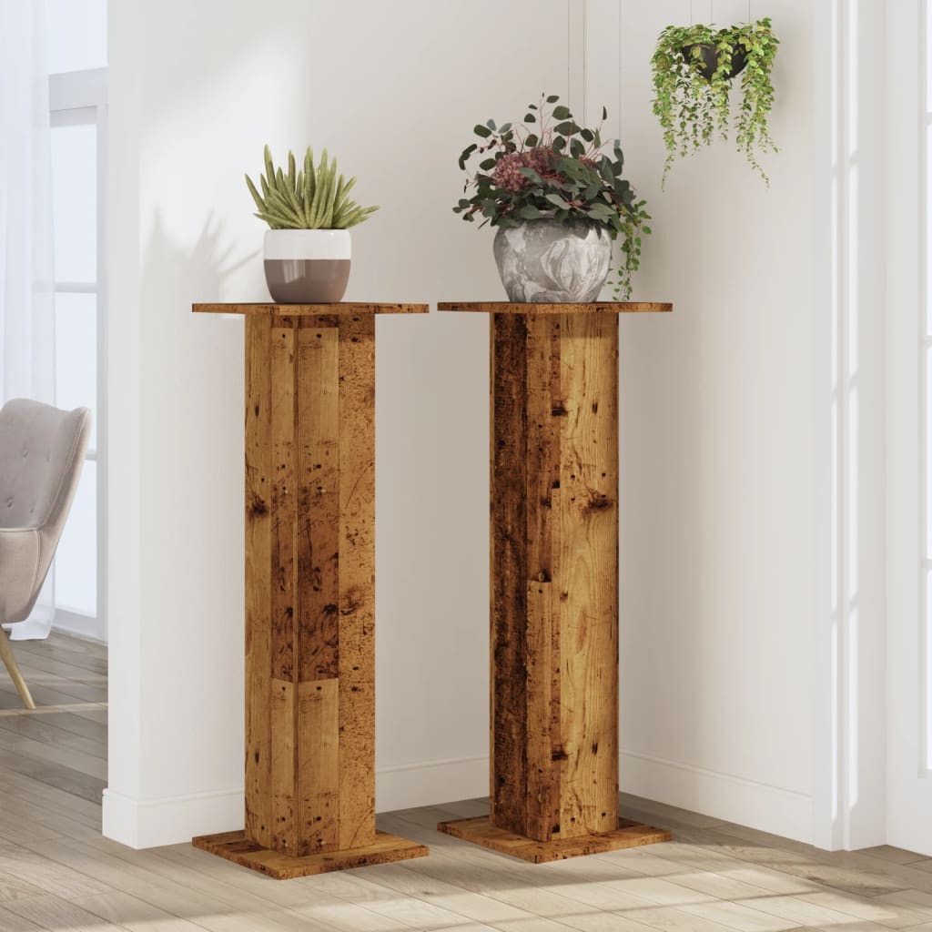 Plantenstandaards 2 st 30x30x95 cm bewerkt hout oud houtkleurig – afbeelding 3