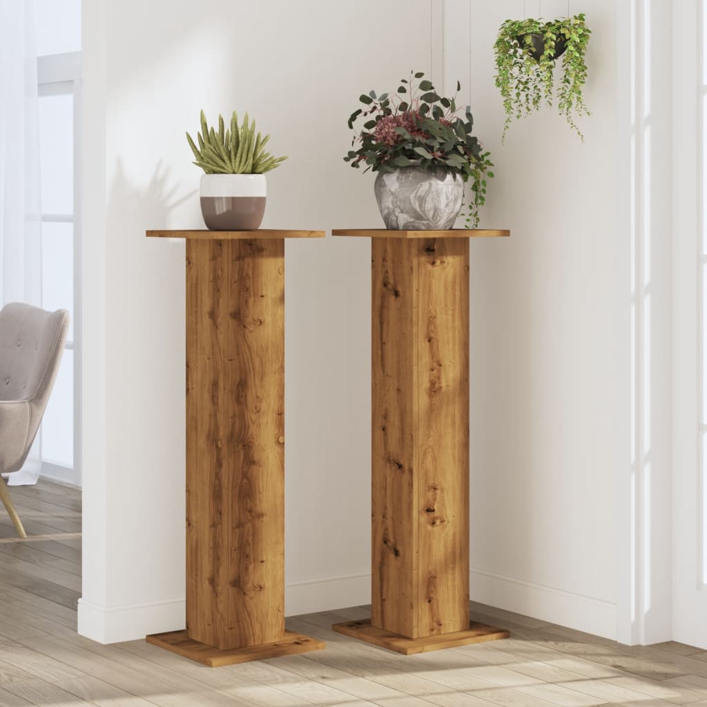 Plantenstandaards 2 st 30x30x95 cm hout artisanaal eiken – afbeelding 3