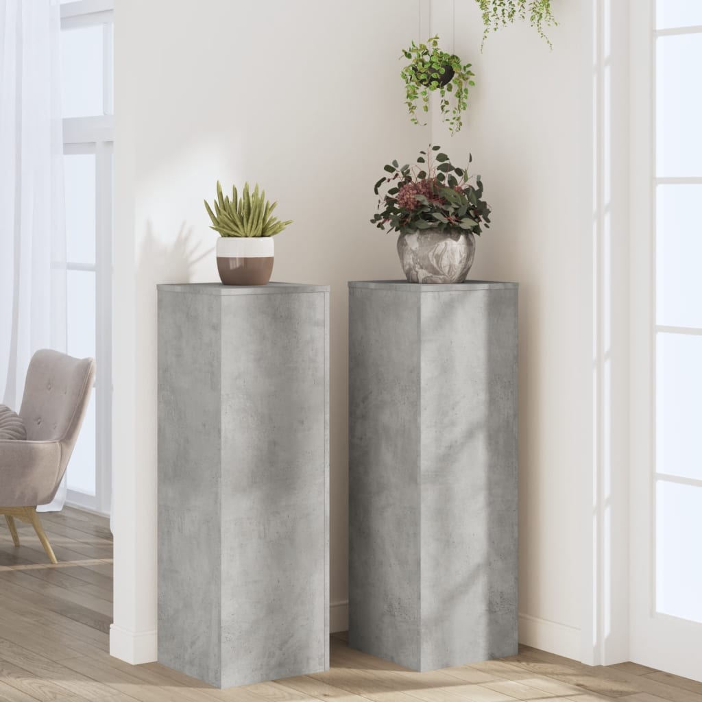 Plantenstandaards 2 st 33x33x100 cm bewerkt hout betongrijs – afbeelding 3