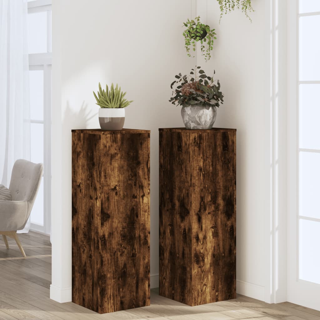 Plantenstandaards 2 st 33x33x100 cm bewerkt hout gerookt eiken – afbeelding 3