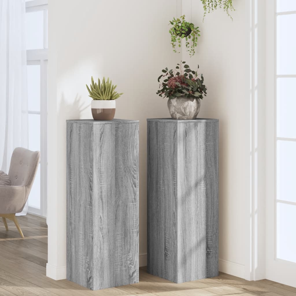 Plantenstandaards 2 st 33x33x100 cm bewerkt hout grijs sonoma – afbeelding 3