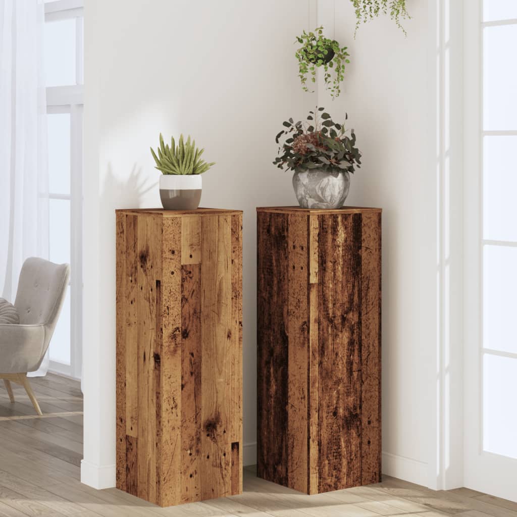 Plantenstandaards 2 st 33x33x100cm bewerkt hout oud houtkleurig – afbeelding 3