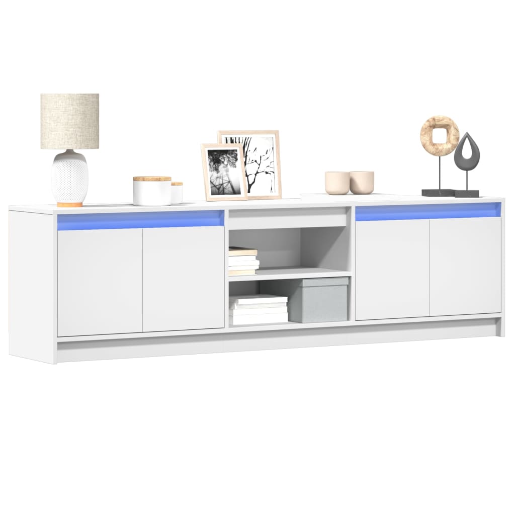 Tv-meubel met LED 180x34x50 cm bewerkt hout wit – afbeelding 1