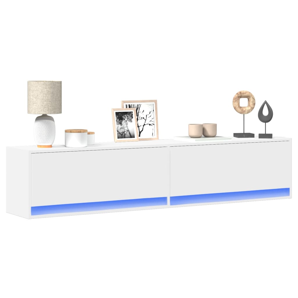 Tv-wandmeubel met LED-verlichting 180x31x38 cm wit – afbeelding 1