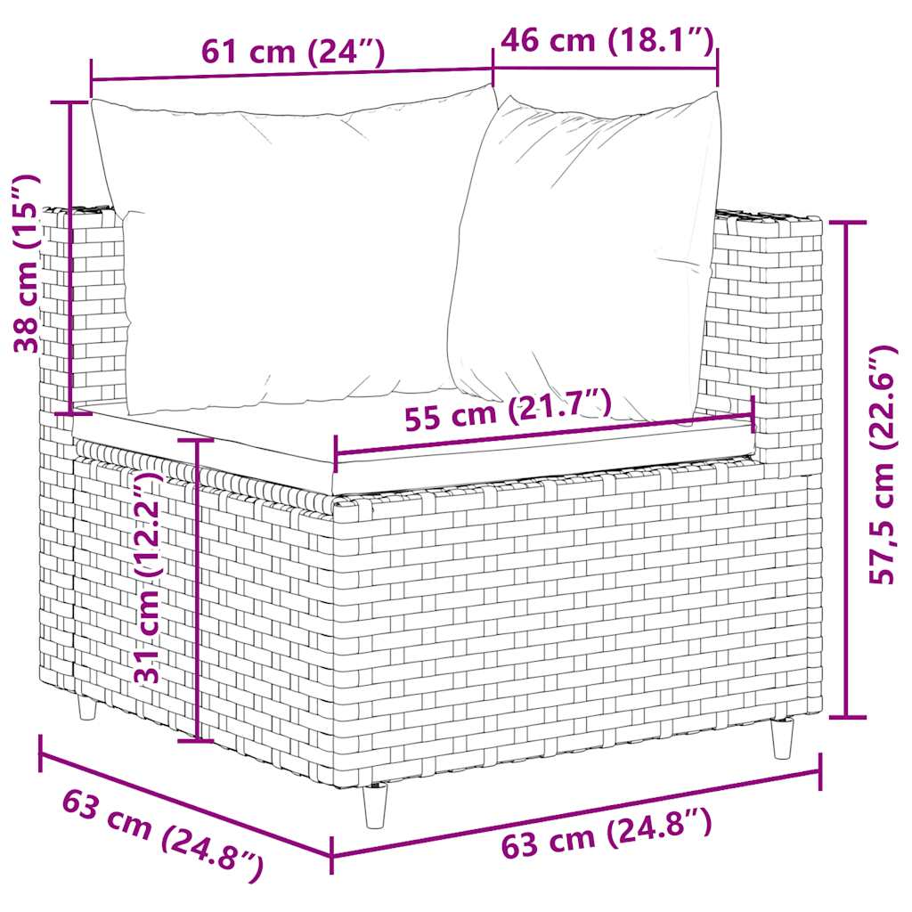 6-delige Loungeset met kussens poly rattan zwart – afbeelding 11