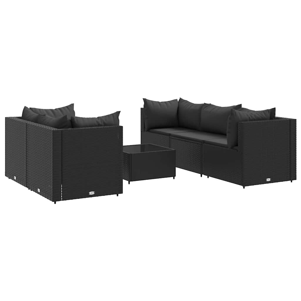 6-delige Loungeset met kussens poly rattan zwart – afbeelding 2