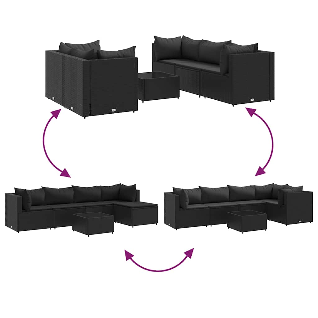 6-delige Loungeset met kussens poly rattan zwart – afbeelding 6