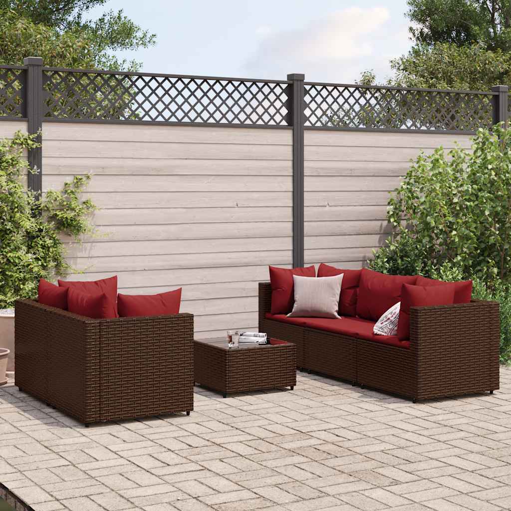 6-delige Loungeset met kussens poly rattan bruin – afbeelding 1