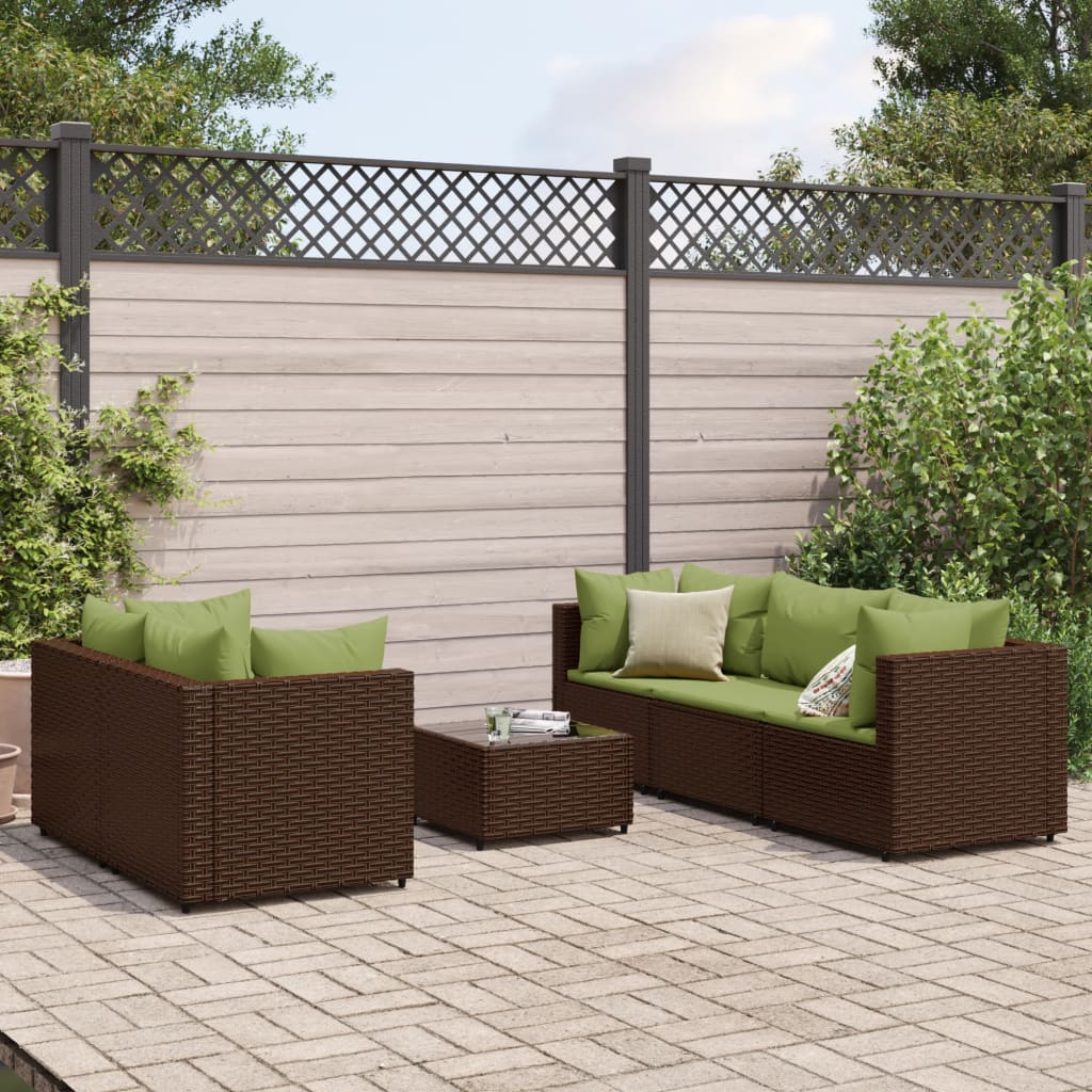 6-delige Loungeset met kussens poly rattan bruin – afbeelding 1