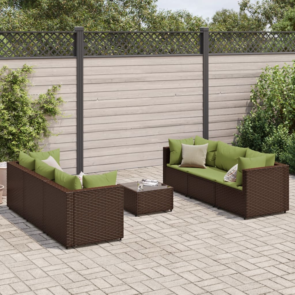 7-delige Loungeset met kussens poly rattan bruin – afbeelding 1