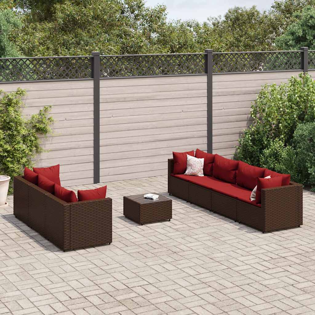 8-delige Loungeset met kussens poly rattan bruin – afbeelding 1