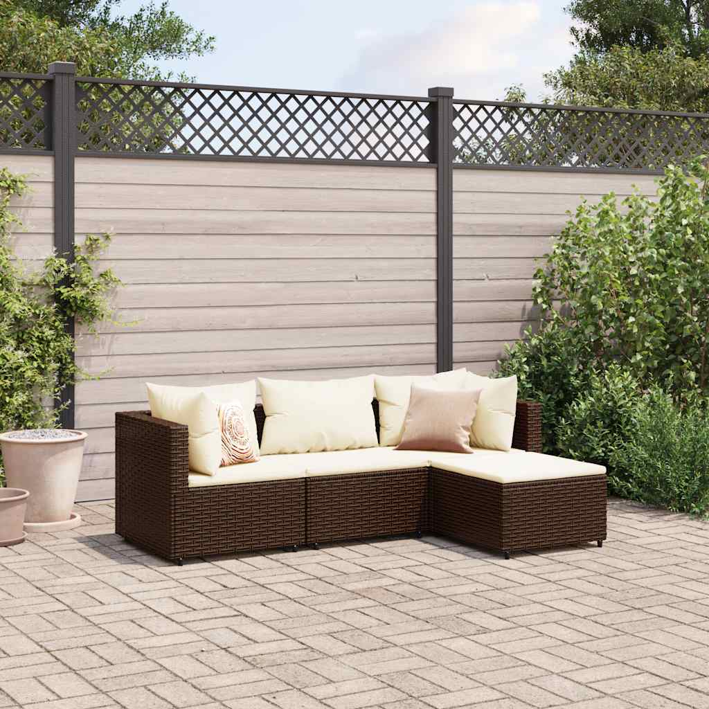 4-delige Loungeset met kussens poly rattan bruin – afbeelding 1