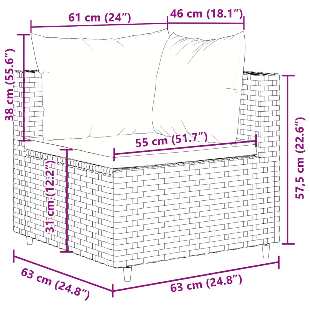 4-delige Loungeset met kussens poly rattan zwart – afbeelding 10