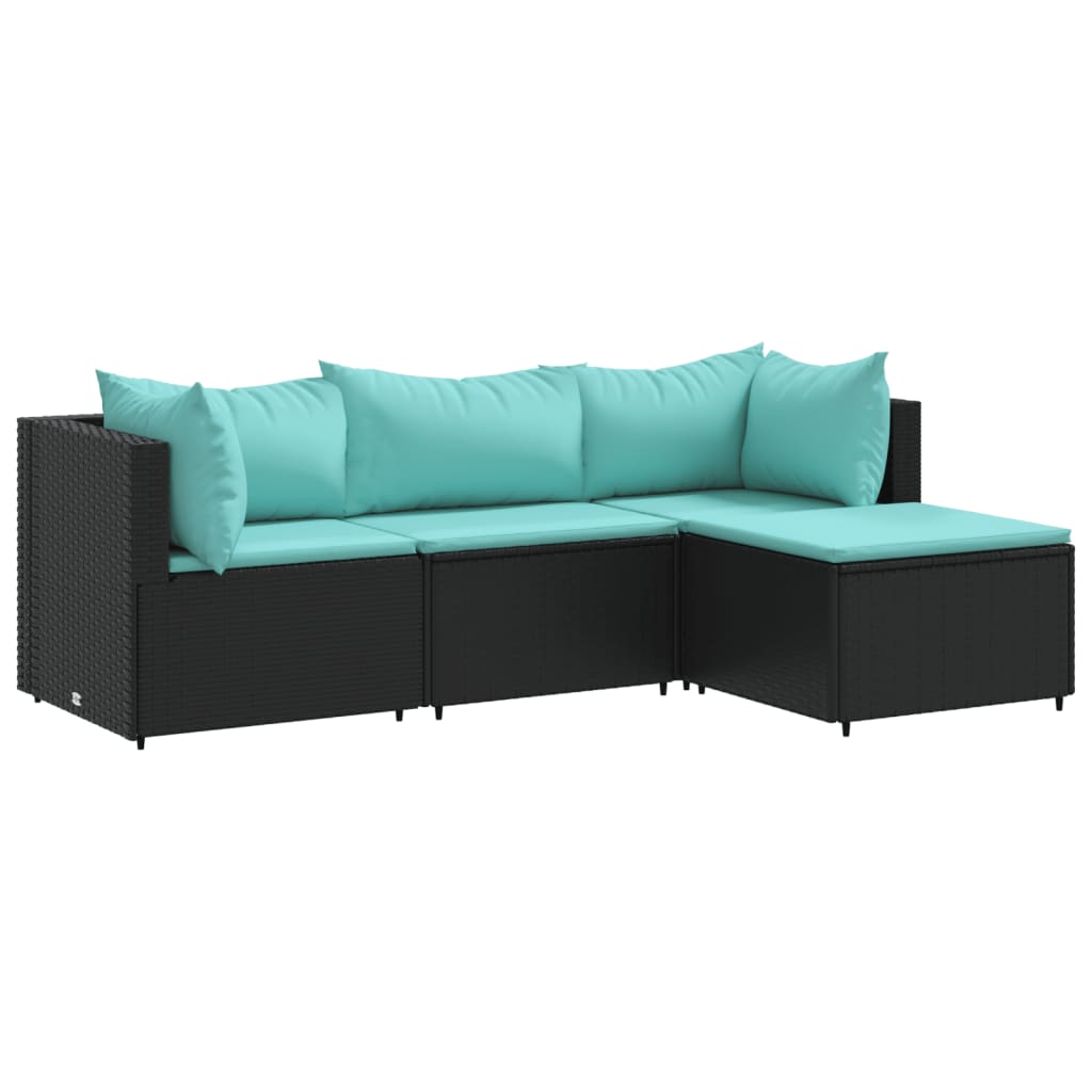 4-delige Loungeset met kussens poly rattan zwart – afbeelding 2