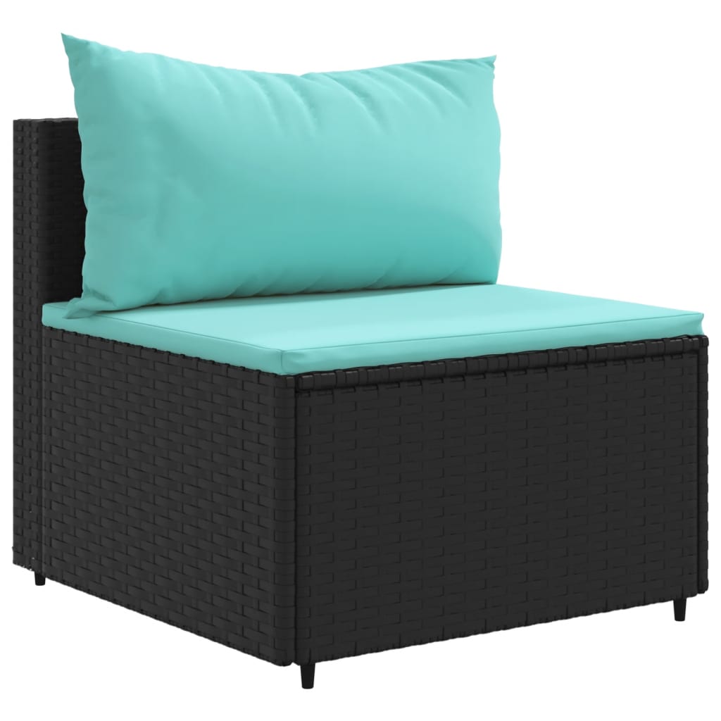 4-delige Loungeset met kussens poly rattan zwart – afbeelding 3