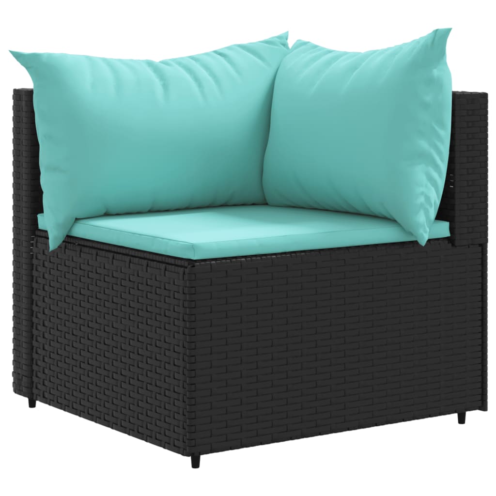 4-delige Loungeset met kussens poly rattan zwart – afbeelding 5