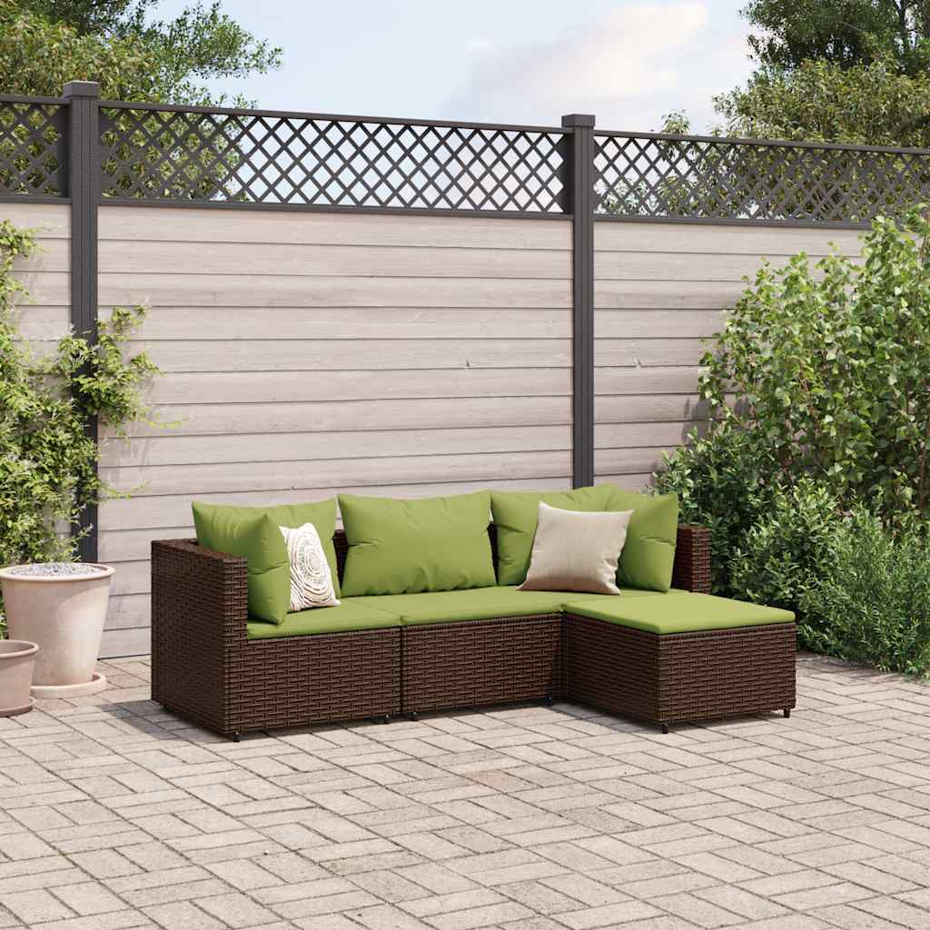 4-delige Loungeset met kussens poly rattan bruin – afbeelding 1