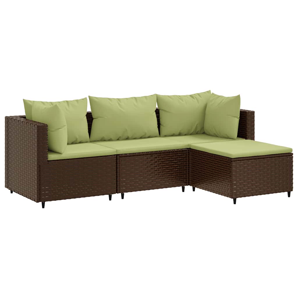 4-delige Loungeset met kussens poly rattan bruin – afbeelding 2