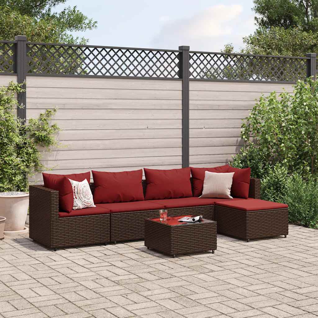 6-delige Loungeset met kussens poly rattan bruin – afbeelding 1
