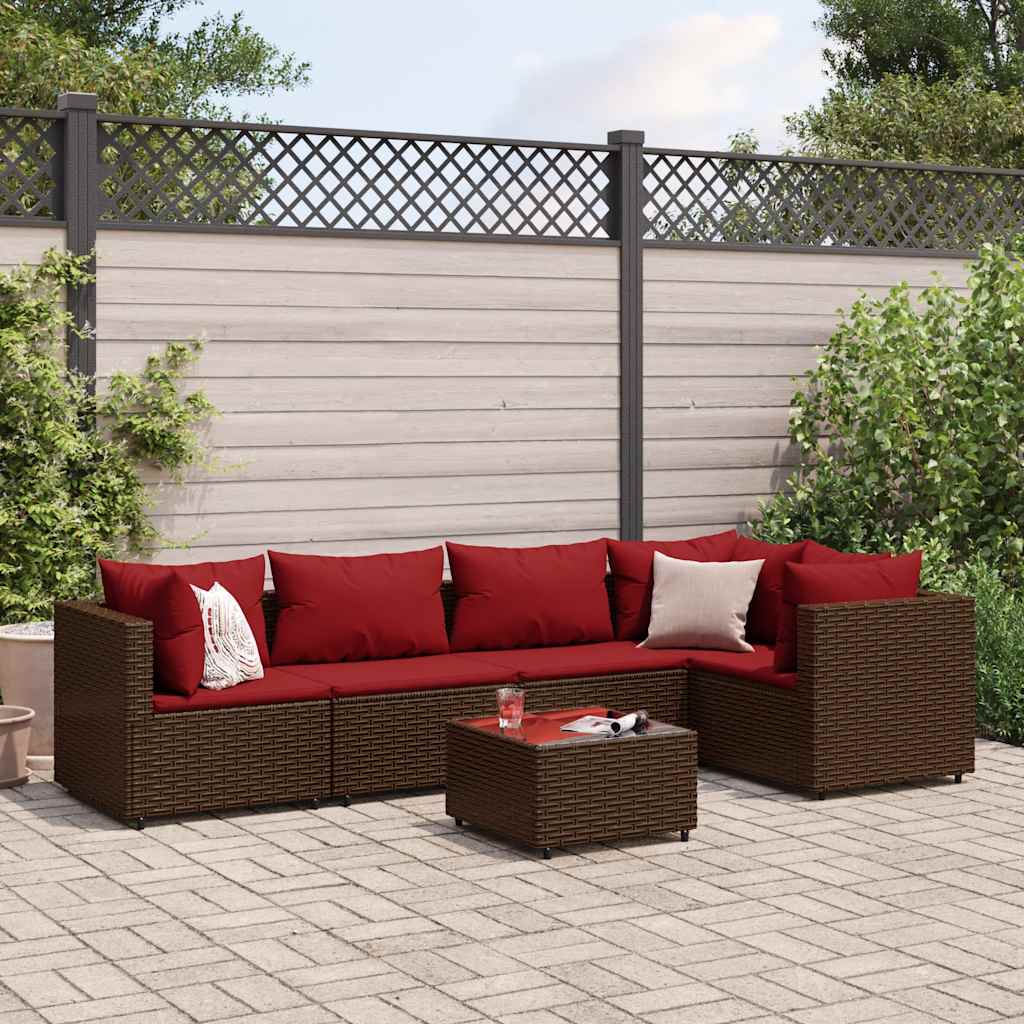 6-delige Loungeset met kussens poly rattan bruin – afbeelding 1