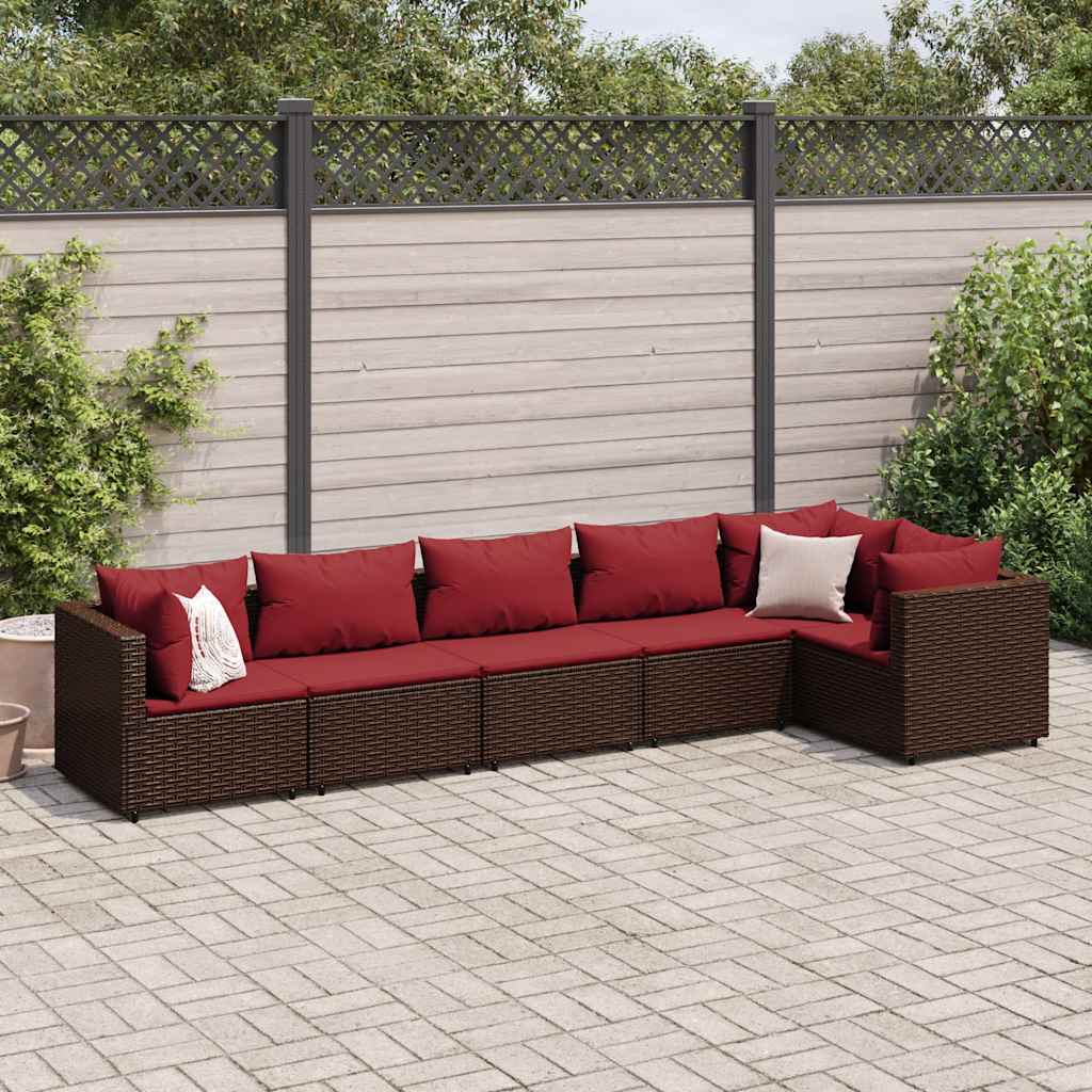 6-delige Loungeset met kussens poly rattan bruin – afbeelding 1
