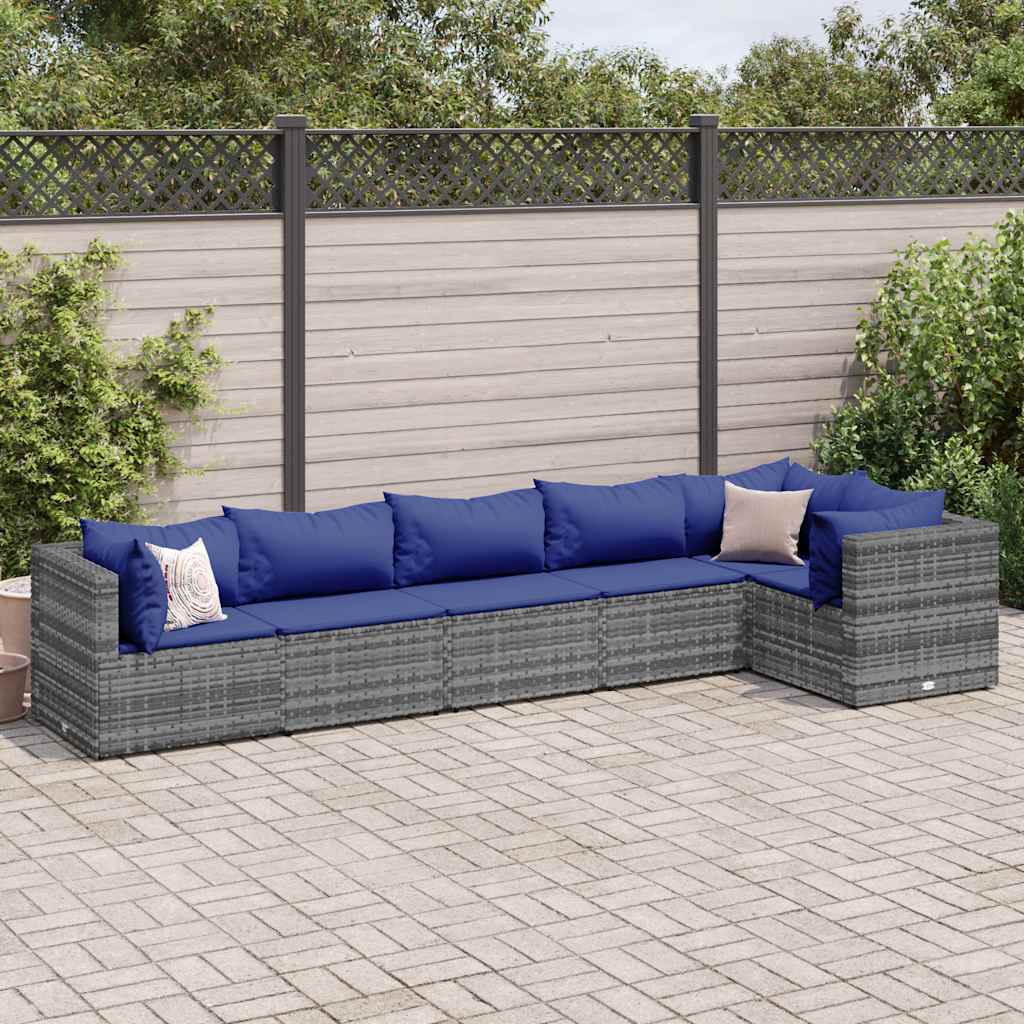 6-delige Loungeset met kussens poly rattan grijs – afbeelding 1