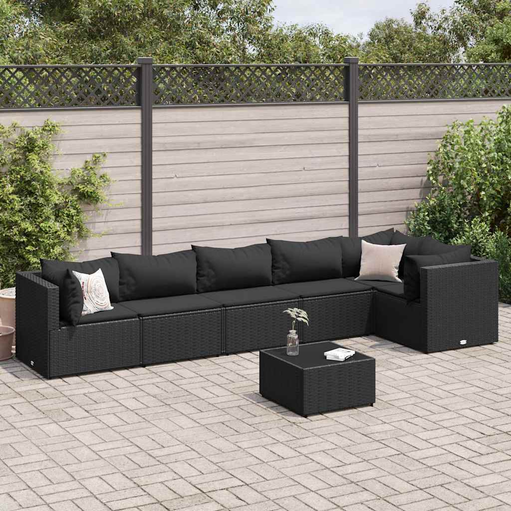 7-delige Loungeset met kussens poly rattan zwart – afbeelding 1