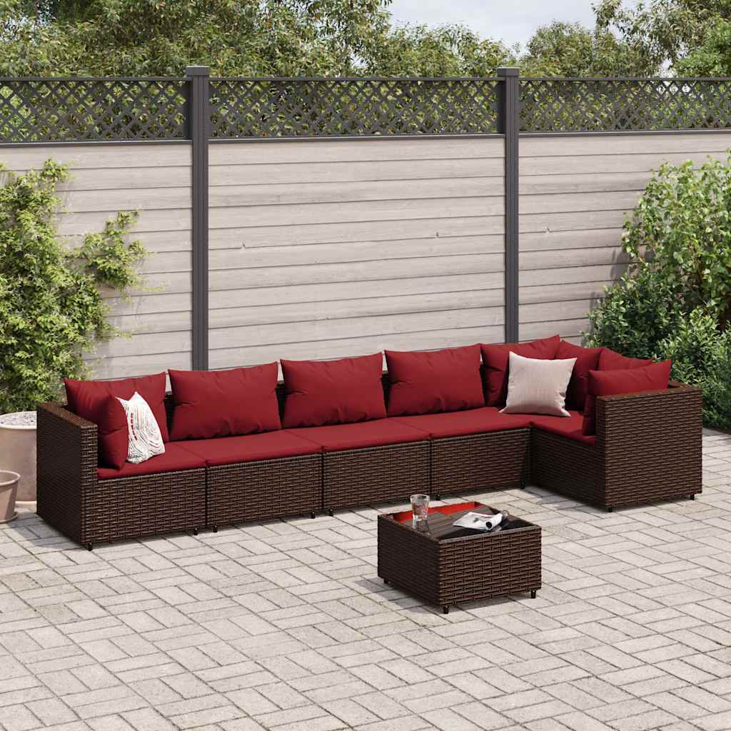 7-delige Loungeset met kussens poly rattan bruin – afbeelding 1