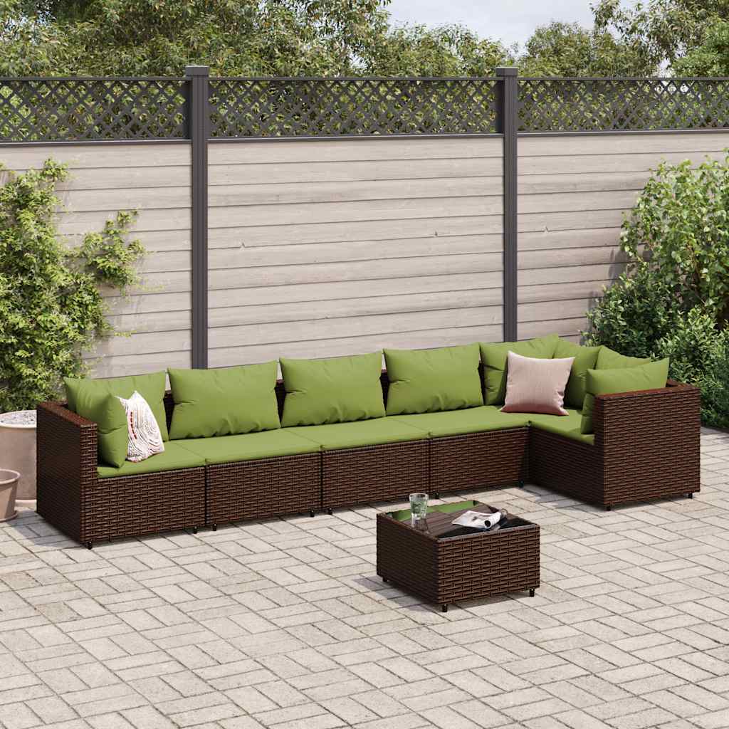 7-delige Loungeset met kussens poly rattan bruin – afbeelding 1
