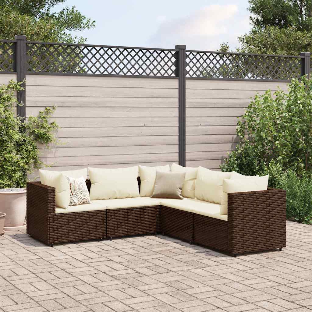 5-delige Loungeset met kussens poly rattan bruin – afbeelding 1