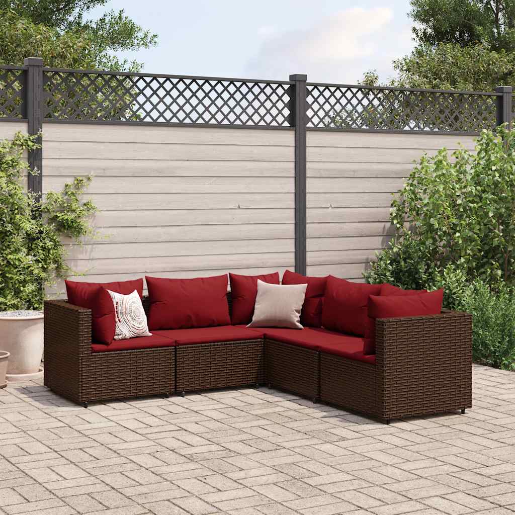 5-delige Loungeset met kussens poly rattan bruin – afbeelding 1