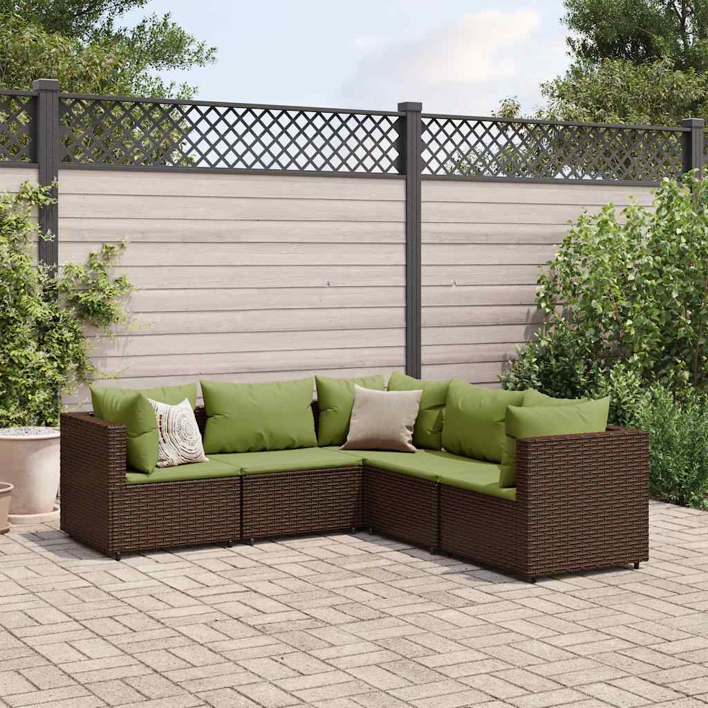 5-delige Loungeset met kussens poly rattan bruin – afbeelding 1