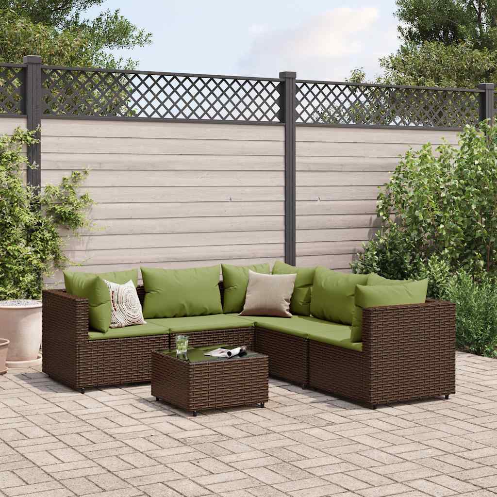 6-delige Loungeset met kussens poly rattan bruin – afbeelding 1