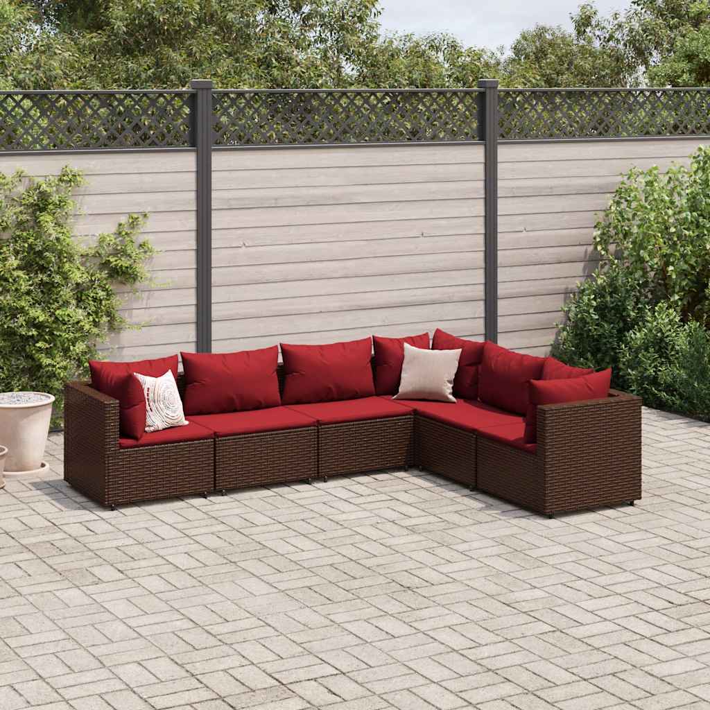 6-delige Loungeset met kussens poly rattan bruin – afbeelding 1