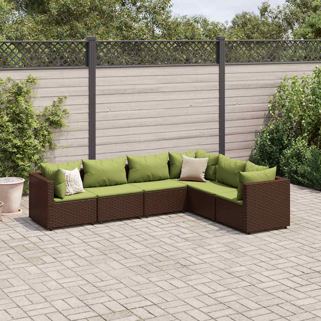 6-delige Loungeset met kussens poly rattan bruin – afbeelding 1