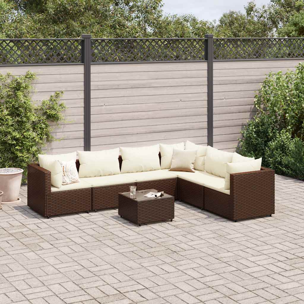 7-delige Loungeset met kussens poly rattan bruin – afbeelding 1