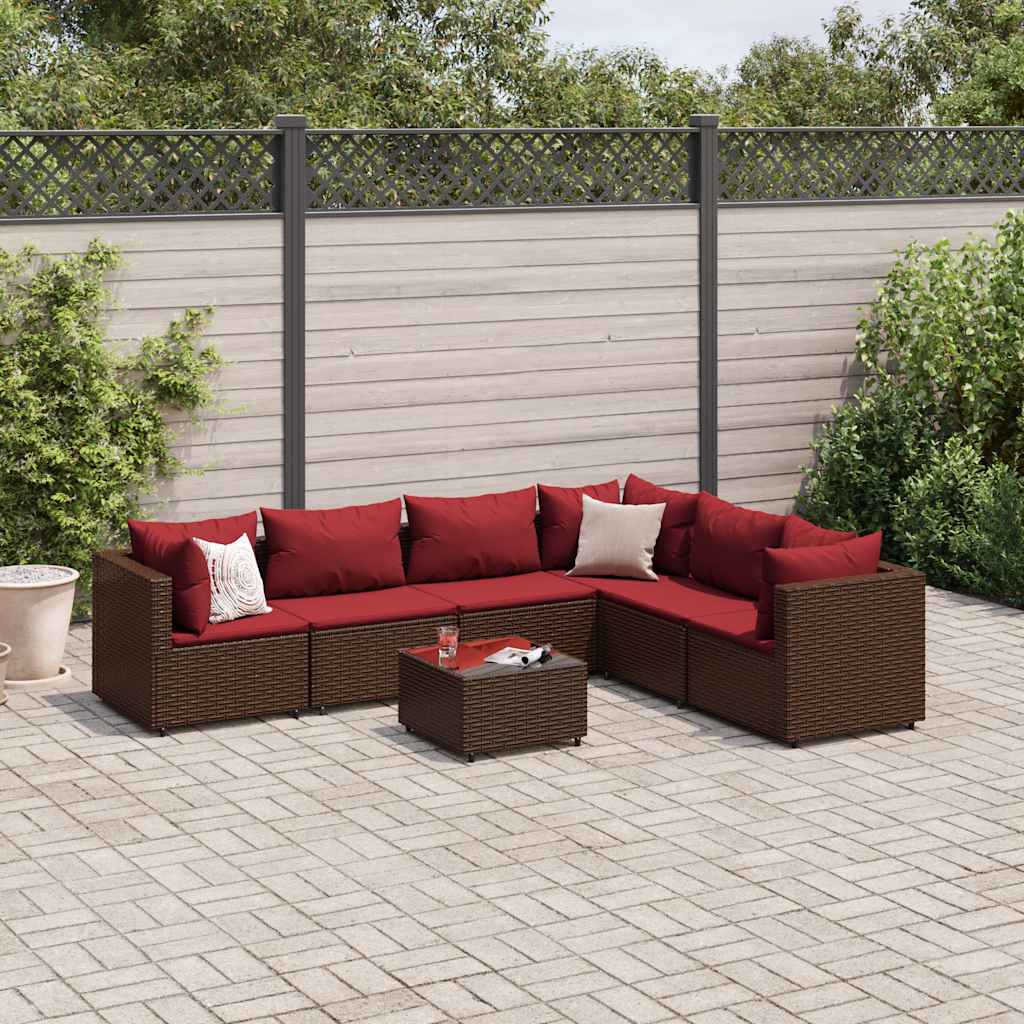 7-delige Loungeset met kussens poly rattan bruin – afbeelding 1