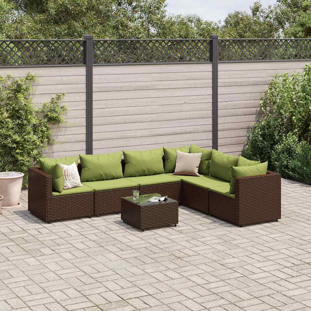 7-delige Loungeset met kussens poly rattan bruin – afbeelding 1