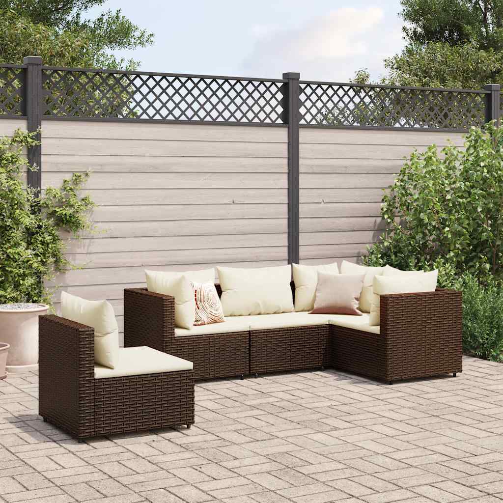 5-delige Loungeset met kussens poly rattan bruin – afbeelding 1