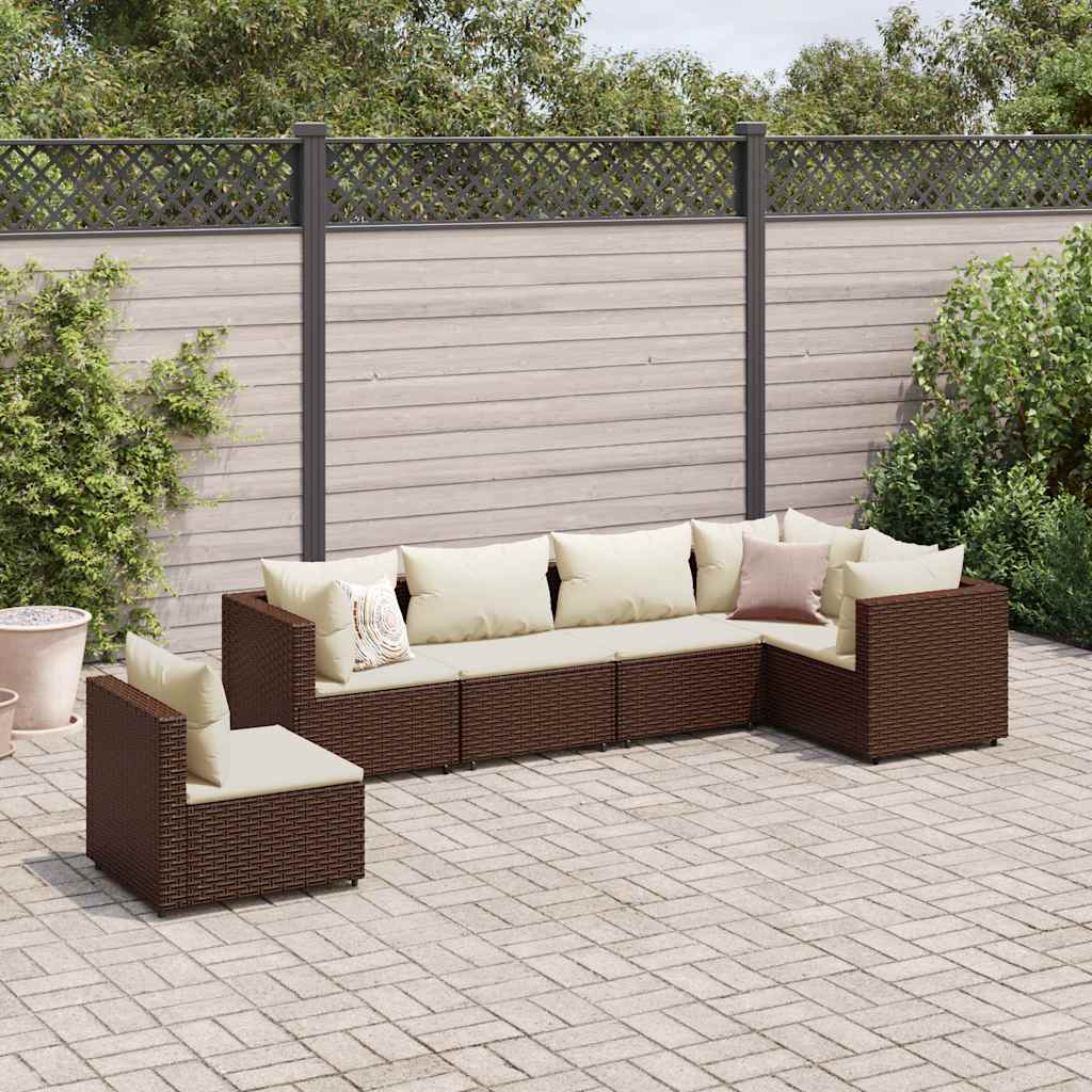 6-delige Loungeset met kussens poly rattan bruin – afbeelding 1